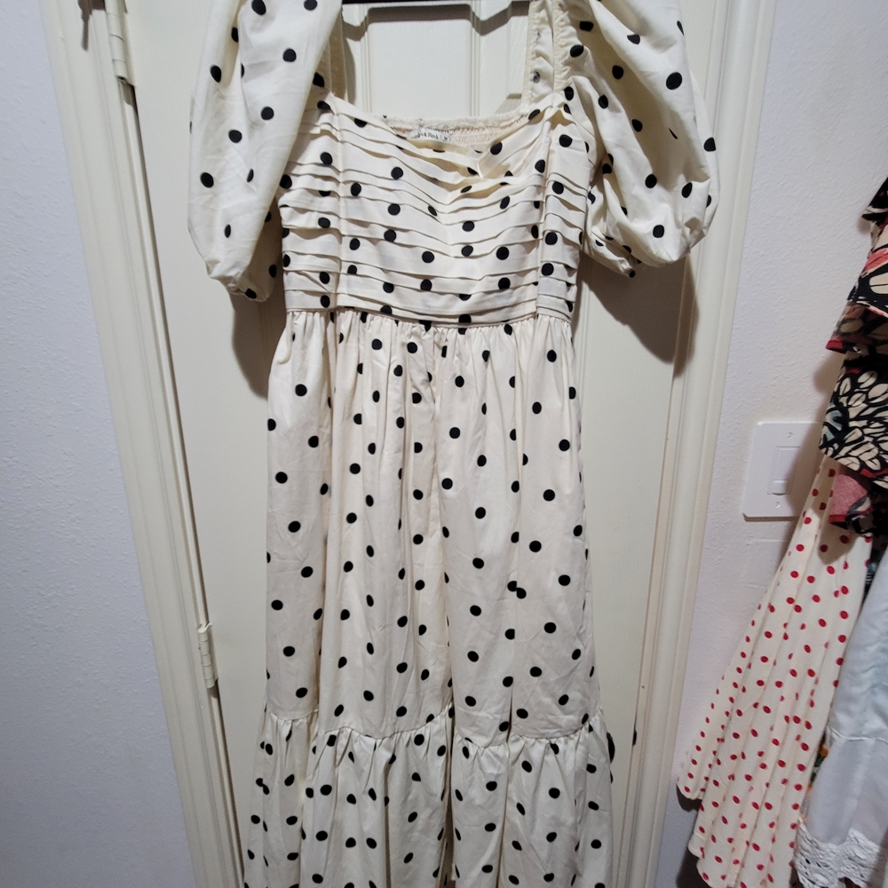White Polka Dot Dress with Puff Sleeves